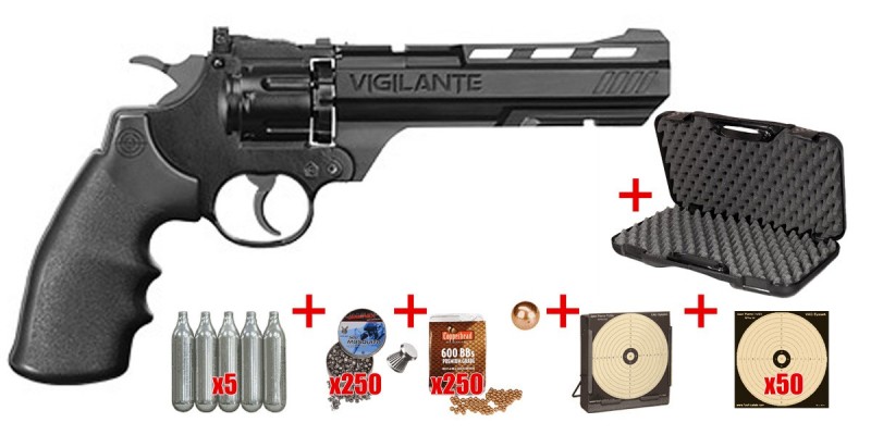 Kit Revolver 4,5 mm CO2 CROSMAN - VIGILANTE 6'' noir (4,3 joules) - PROMO 